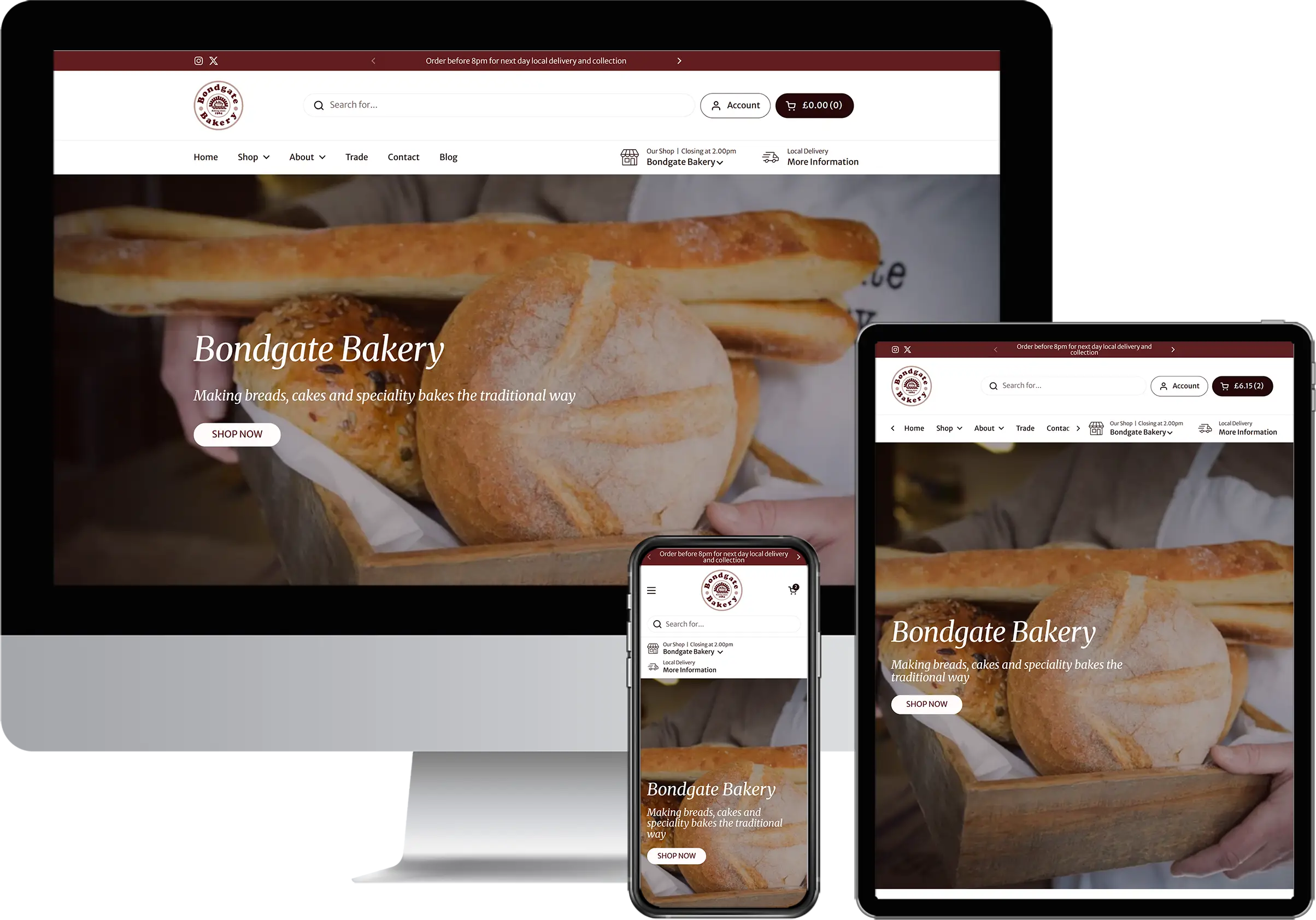 Screenshot of the Bondgate Bakery website